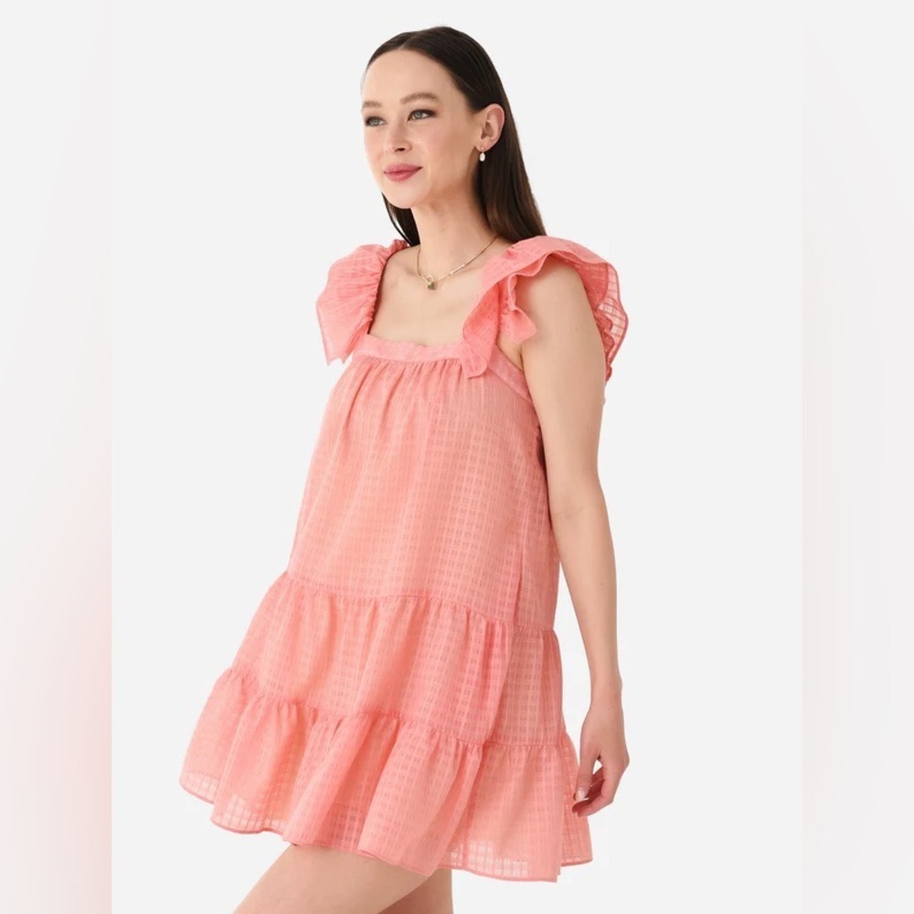Katharine Kidd Maja Mini Dress Pink Gingham Ruffle Tiered NWT Size M